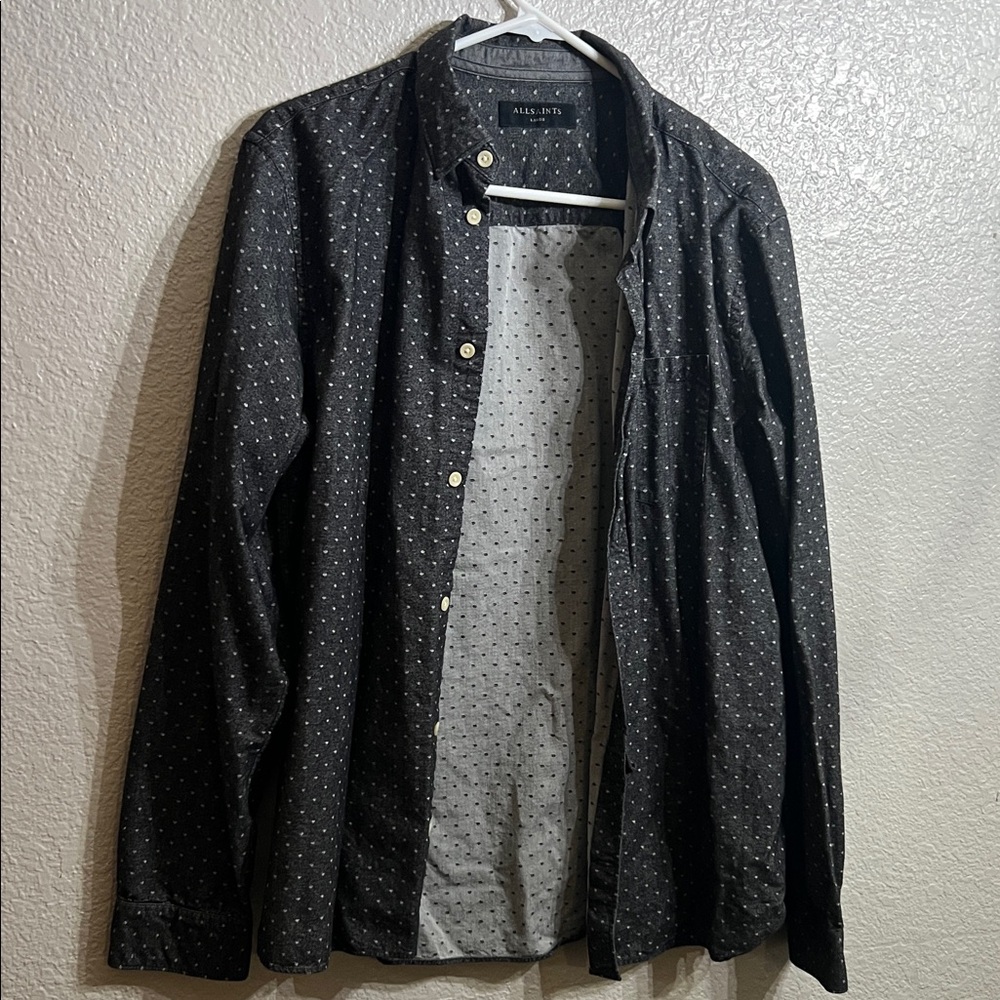 All Saints Black Polka Dot Men's Button Down